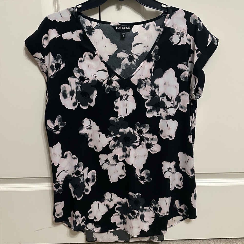 Express Black and Pink Floral Blouse